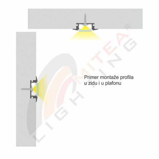 M508-C Crni aluminijumski profil za LED trake ugradno-nadgradni set sa difuzerom 2000x24 7x7mm Mitea Lighting